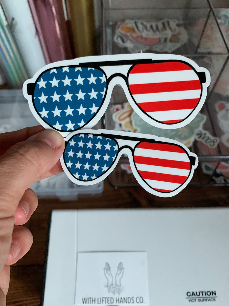 Sunglasses American Flag Vinyl Sticker | WithLiftedHandsCo