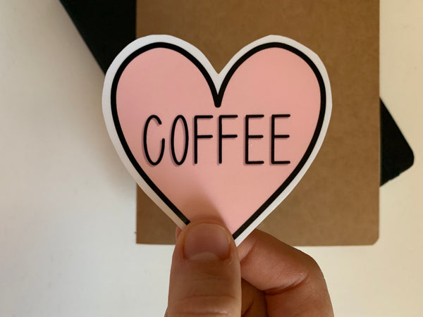 pink coffee heart vinyl sticker