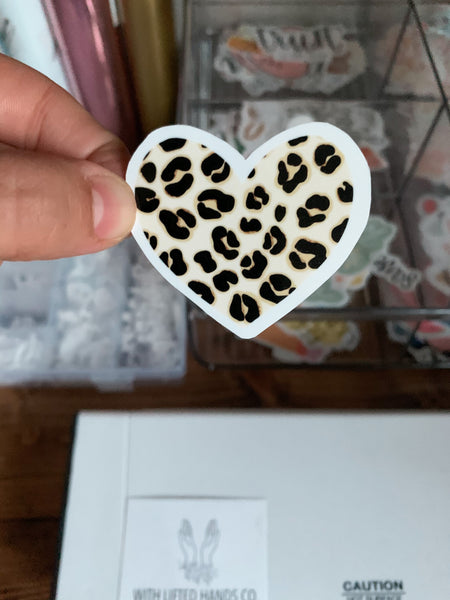 Leopard Print Heart Vinyl Sticker - WithLiftedHandsCo
