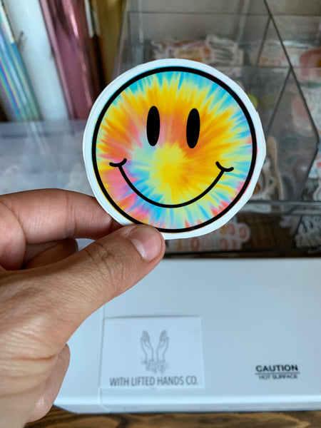 Tie-Dye Smiley Face Vinyl Sticker - WithLiftedHandsCo