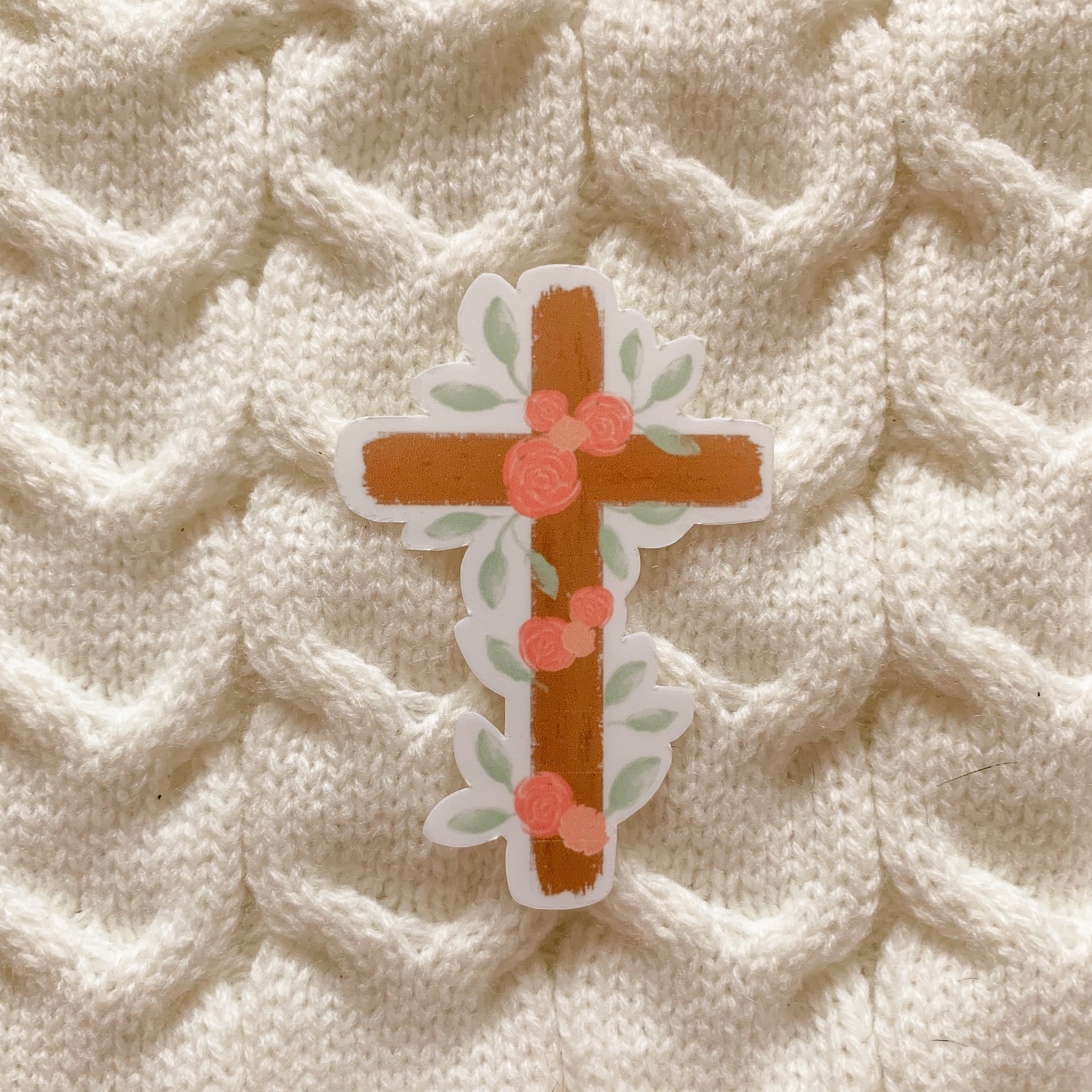 Brown Cross w/Flowers Vinyl Sticker - WithLiftedHandsCo