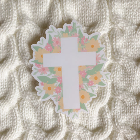 Pastel Floral Cross Vinyl Sticker - WithLiftedHandsCo